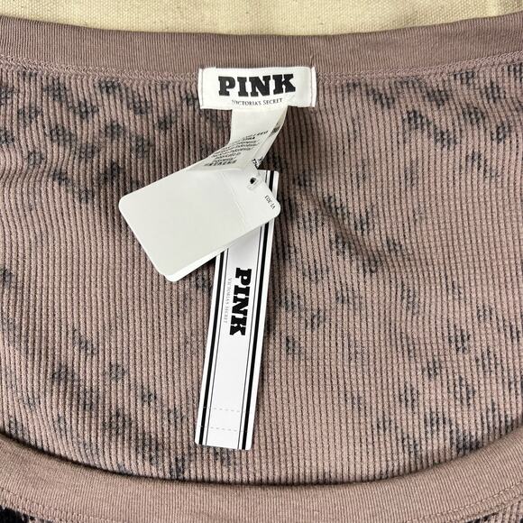 Y2K PINK Victoria’s Secret Plaid Thermal Top 2XL | Mauve Black Lounge Crest NWT - Picture 8 of 13